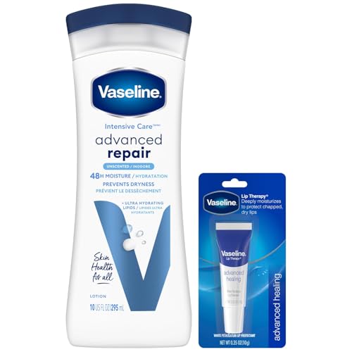 Vaseline Intensive Care Lotion, Unscented, Advanced Repair ? Non-Greasy Moisturizer for Extremely Dry Skin + Advanced Lip Therapy Tube