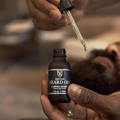Caswell-Massey Face and Beard Oil for Men, Relieves Skin Sensitivity and Restores Moisture, Natural Beard Oil with Refreshing Scent, Made in USA, 1 Fl Oz