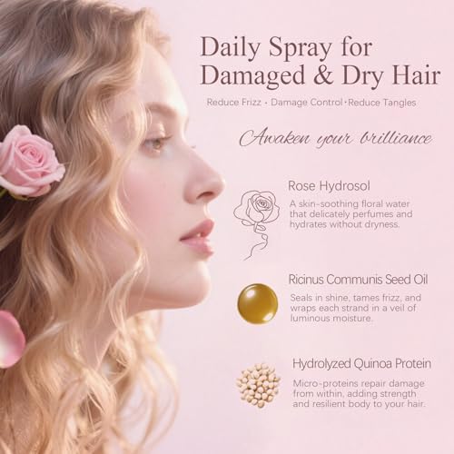 Hair Perfume for Women, Long-Lasting Pheromone Perfume oil Sweet Floral Fragrance, Castor oil & Rose Hydrosol for Nourishing and Hydrating Hair Shine Spray, 1.69 fl.oz