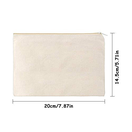 meekoo 16 Pack Canvas Blank Cosmetics Bags Plain Zipper Makeup Pouch Sublimation DIY Craft Multipurpose Toiletry Bag for Makeup Travel Cosmetic Stationary Storage(M,Beige)