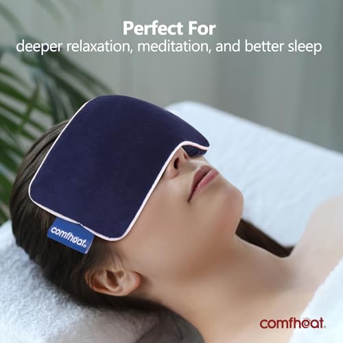 Unscented Weighted Eye Pillow - Soft Plush Removable Cover, Moist Heat & Cold Therapy, Natural Aromatherapy Eye Compress Pillow for Relaxation, Yoga, Meditation, and Sleep, Navy Blue