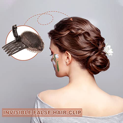 4 Pieces Puff Hair Accessories - Invisible Fluffy Sponge Clips, Front Comb Bun Bump Up Volume Base, Styling Inserts to Increase Volume for Women and Girls (Brown)
