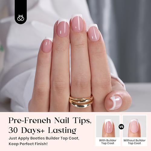 Beetles X Press Plus On Nails Kit-Short Square French Tip Press On Nails Kit with 150Pcs Pink French Nail Tips Nail Glue & Remover Builder Top Coat Nail Lamp,All-in-One DIY Fake Nails Gift for Women