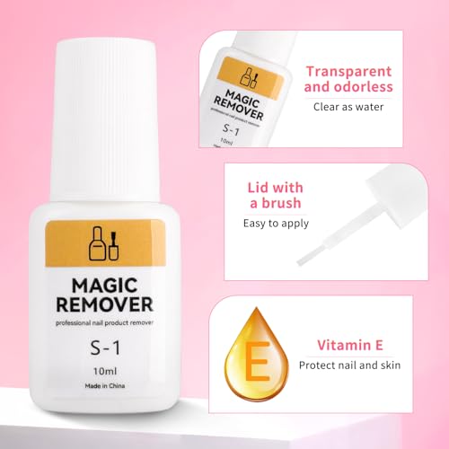 TADOPRO Nail Glue & Remover Set, 20Pcs Press on Nail Glue Strong 2Pcs 10ML Nail Glue Remover with 3 Cuticle Pusher 2 Nail File Easy to Apply Nail Tips & Acrylic Fake Nails Quick Drying Adhesive