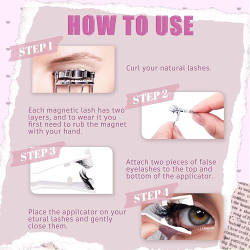 FADLASH Magnetic Eyelashes Natural Look Magnetic Lashes with Applicator Reusable Wispy Magnetic Eyelashes No Glue Needed False Eyelash 2 Pair