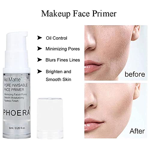 PHOERA Foundation, Full Coverage Foundation, PHOERA Primer, PHOERA Powder, PHOERA Makeup Set, Kabuki Makeup Brushes Foundation Brush Powder Brush,2 Pcs Makeup Sponge (103 Warm peach+104 Buff Beige)