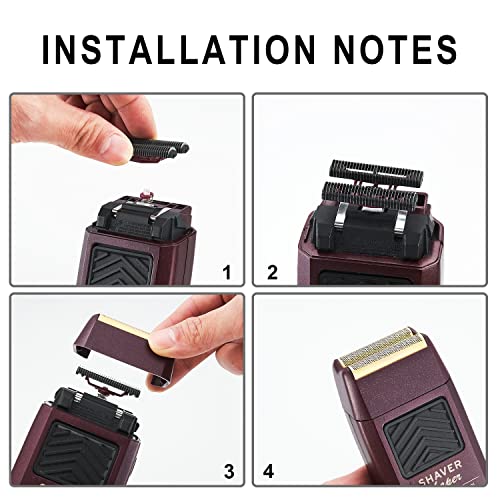 2 pcs Professional 5 Star Series Finale Shaver Shaper Replacement Super Close Gold Foil and Cutter Bar Assembly Compatible with Wahl Shaver Foil Model 7043-100,7031-100(Red)