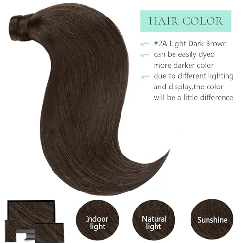 Remy Ponytail Extension Human Hair Straight 18 Inch Pony tails Hair Extensions Silky Long Straight 100% Natural Hair Ponytails for Women Virgin New Light Brown 80g