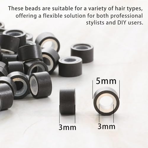 1500Pcs Silicone Beads for Hair Extensions, 3Colors 5mm Silicone Lined Beads Microlink Rings Hair Extensions Tool (Brown-Black-Blonde)