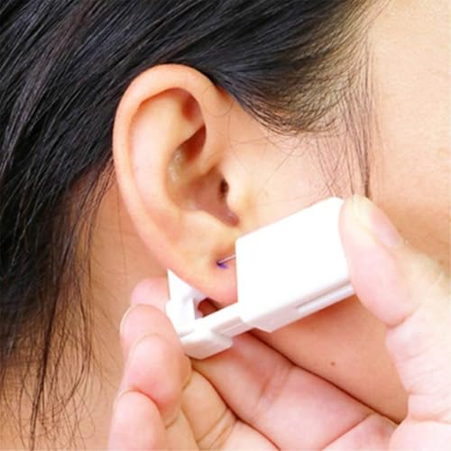 Ear Piercing Kit, Disposable Ear Piercing Gun Preloaded CZ Earring Studs, Body Piercing Kits for Your Own Use at Home (Silver)