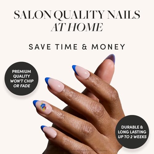 Glamnetic x Fanatics Press On Nails - Florida Gators | Short Almond Fake Nails, Collegiate Gators Blue French Tips, College Nails, Salon-Quality | 15 Sizes - 30 Nail Kit with Glue