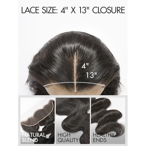 LUVME 13x4 Lace Frontal 22 Inch 12A Brazilian Body Wave Frontal Closure Human Hair 100% Unprocessed Virgin Human Hair Pre Plucked 150% Density Natural Black