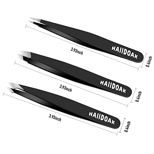 Tweezers Set, Professional Stainless Steel Tweezers for Eyebrows, Great Precision for Facial Hair, Splinter and Ingrown Hair Removal (3 Count / 3.8inch, Black)