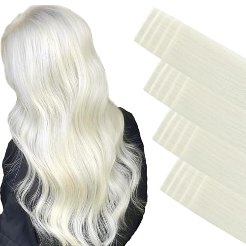 ABH AMAZINGBEAUTY HAIR Invisi Edge Tape in Hair Extensions Real Human Hair, Seamless Injected Hand-Tied Virgin Human Hair Pro Quality Tape ins 20PCS 50G/Pack, White Blonde #603 18Inch