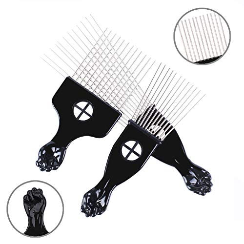 Hair Picks - Black Metal Afro Combs for Hair Styling, Fist Pick for Women and Men