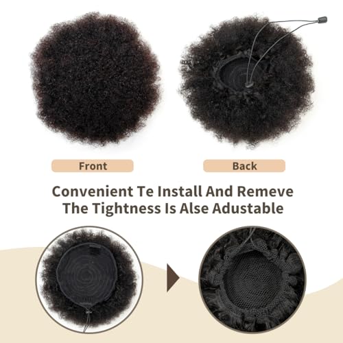 isheeny Natural Black Hairpieces 6inch Ponytail Extension Human Hair 1 PIECES Stunning Medium Afro Puff Ponytail For Preschool Girls, Naturally Curled For A Youthful & Charming Appeal