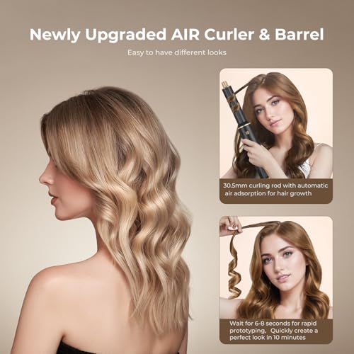 5 in 1 Hair Dryer Brush Set, Air Curler Wrap Hair Styler Blow Dryer Brush with 3 Temps, Upgrade Negative Ion Hot Air Brush Curling Brush Iron, Hair Styling Tools for Dry Curl Straighten