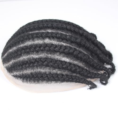 Afro Braids Male Hair Prosthesis Eight Strand Braids Toupee for Men and Women Breathable Full Lace 100% Human Hair Wig Black Color