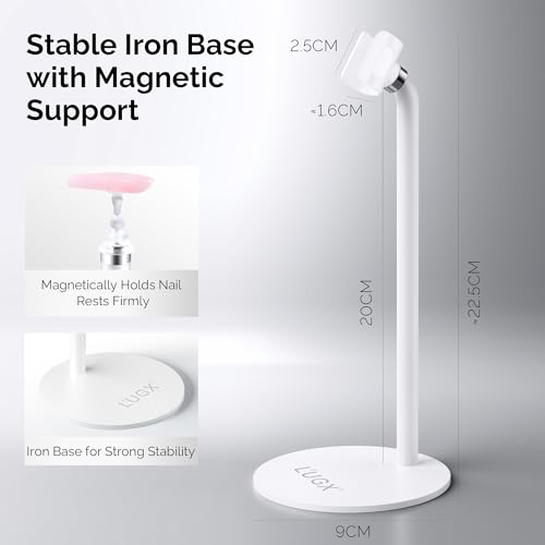 L'UGX Magnetic Handheld uv Light for Gel Nails Stand ? 360¡Æ Rotating Iron Base Holder, Strong Magnetic Mount for Gel Nail Dryer Pen,Detachable Support for Manicure Table or Salon Use