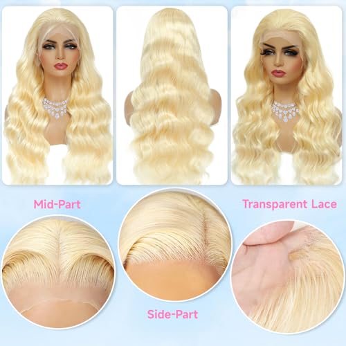 613 13x6 Lace Front Wig Human Hair 32 Inch Blonde Lace Front Wigs Pre Plucked Blonde Wig Human Hair 200 Density 613 Body Wave HD Lace Frontal Wigs Glueless Wigs