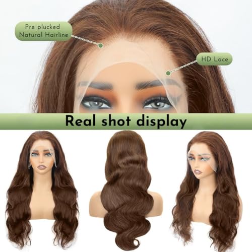 HC 20inch Chocolate Brown Lace Front Wig 13x6 HD Body Wave Human Hair Brown Human Hair Wig 200% Density Pre Plucked Glueless Brown Wig human hair for Women£¨20inch£©