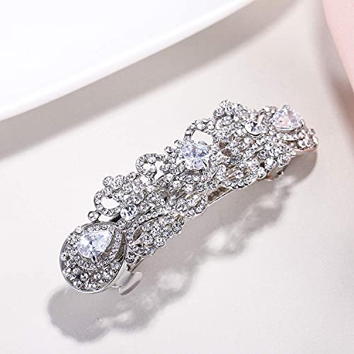 EVER FAITH Silver-Tone Austrian Crystal CZ Art Deco Flower Tear Drop Hair Barrette Clip Clear