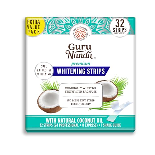 GuruNanda Teeth Whitening Strips - 16-Day Treatment with Non-Slip, Dry Strip Technology - Whitening Designed with Care for a Brighter Smile