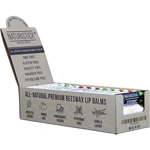 Naturistick Premium Beeswax Lip Balm for Dry, Chapped Lips | 100% Natural Lip Care | Coconut Oil, Shea Butter, Aloe Vera | Moisturizing, Chemical-Free Chapstick | 36 Pack Assorted Scents | Made in USA