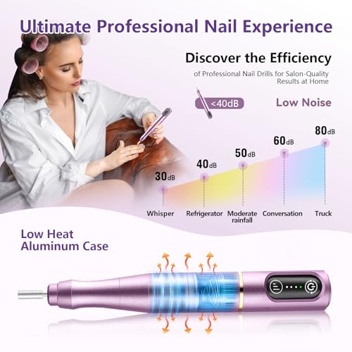 Cordless Nail Drill Electric Nail File Kit Rechargeable Professional Efile Nail Set, Portable Acrylic Gel Nail Polish Remover Machine Pedicure Manicure Tool, 11 Bits 56 Sanding Bands Salon Home