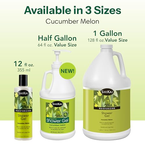 ShiKai Daily Moisturizing Shower Gel (Cucumber Melon, 1 Gallon) | Gentle Formula | with Aloe Vera & Oatmeal for Soft, Healthy Skin | Dry Skin Relief
