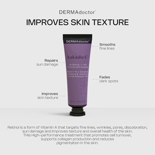 DERMAdoctor Retinol Cream for Face - Stabilized Vitamin C, Vitamin E, Ferulic Acid Anti Aging Face Cream 1% Retinol Facial Moisturizer Night-Cream for Dullness, Discoloration, Fine Lines, & Wrinkles