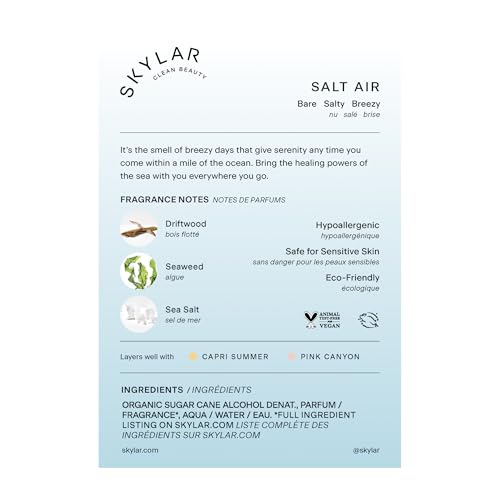 Skylar Salt Air Eau de Parfum - Hypoallergenic & Clean Perfume for Women & Men, Vegan & Safe for Sensitive Skin - Fresh Perfume with Notes of Driftwood, Sea Salt & Seaweed - 50mL /1.7 Fl oz