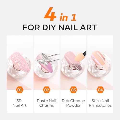 Modelones 3D Gel Nail Art, Sculpting Gel Glue for Molding, Drawing, Charms & Gems Glue, Nail Stuff for Chrome Powder and Rhinestone Design No Wipe, U V Light Cured Salon & DIY Use