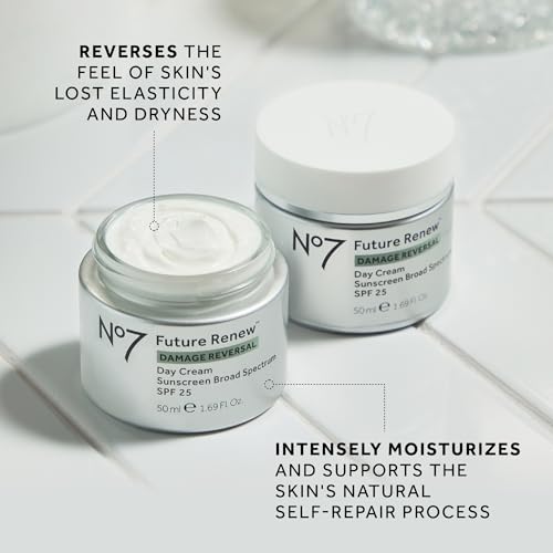 No7 Future Renew Damage Reversal Face Cream with SPF 25 - Anti Aging Face Moisturizer with Skin Firming Benefits - Formulated with Peptide Technology to Protect, Repair & Intensely Hydrate (1.69 Oz)