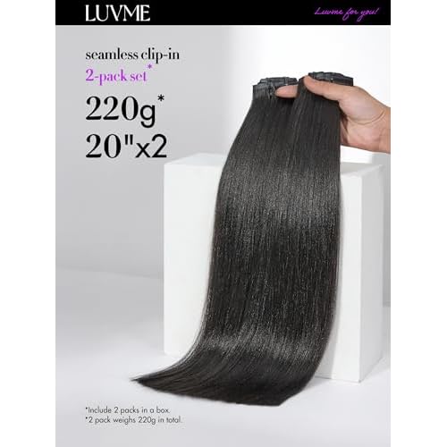 LUVME Yaki Straight Seamless 2 Pack 220g 14Pcs Clip in Hair Extensions Full Max with 16inch Natural Black 100% Real Soft Human Remy Human Hair Extensions