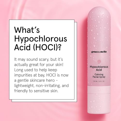 grace & stella Hypochlorous Acid Spray for Face - Body Acne Spray - Gentle Face Mist to Calm Redness & Flare-Ups Back Acne - Soothing Facial Mist for Sensitive Skin - Travel Size (60 ml/2 fl oz)