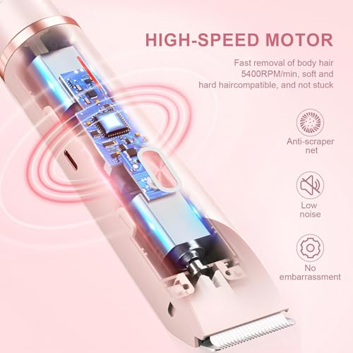 Bikini Shaver,2 in 1 Dual Head Bikini Trimmer & Body Shaver, Painless Hair Removal with Silky Glow Finish, Cordless & Waterproof Electric Trimmer for Women,Pink