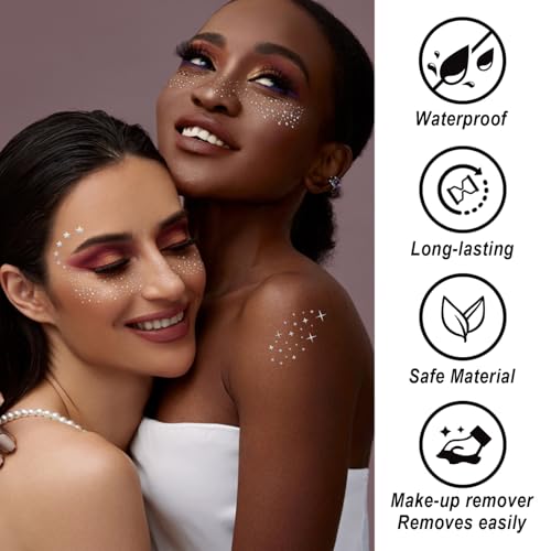 20PCS Glitter Freckles, Glitter Freckles Face Tattoo, Sparkle Freckles for Women and Kids, Cute Star Waterproof Silver Temporary Face Tattoos Glitter Glow Up Patches Makeup Patches (Silver)
