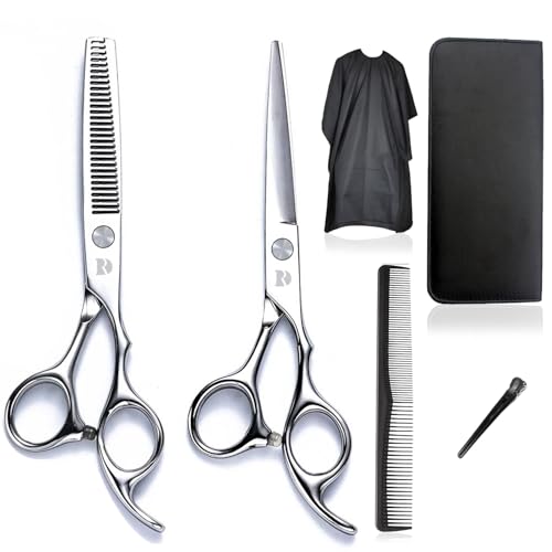 Hair Cutting Scissors and Thinning Scissors Kit,6.5 inch Professional Salon Haircut Scissors Kit,Barber Hairdressing Shears Set,Hair Cutting Shears Texturizing Shears (Silver) (Silver)