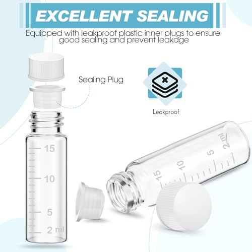 Baderke 4 Pcs Liquid Medicine Travel Container Scale Glass Liquid Containers Small Single Dose Medicine Bottles Dispenser and Leak-proof Plug Travel Essentials Accessories(Clear,15ml)