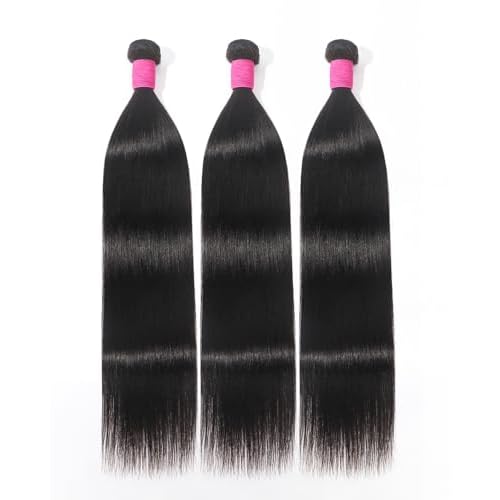 Human Hair Bundles Straight 3 Bundles Human Hair 18 20 22 Inch 100% Unprocessed Brazilian Weave Bundles Double Weft Bundles Straight Natural Black Color