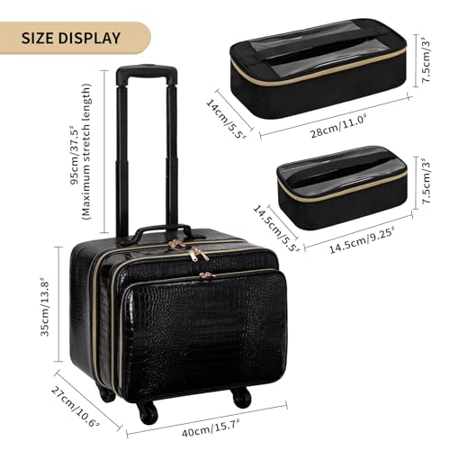 OCHEAL Rolling Makeup Train Case, 18" Carry On Travel Cosmetic Organizer Suitcase,Extra Large Trolley Makeup Storage Case On Wheels,3 Layers with 3pcs Traveling Bags for Hairstylist Cosmetology Artist