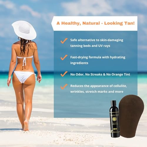 Tan Physics Sunless Tanner 8oz with Tanning Mitt ? Self Tanning Lotion ? Instant Tan Lotion for Face & Body ? Natural Self Tanner for a Streak-Free, Long-Lasting Glow