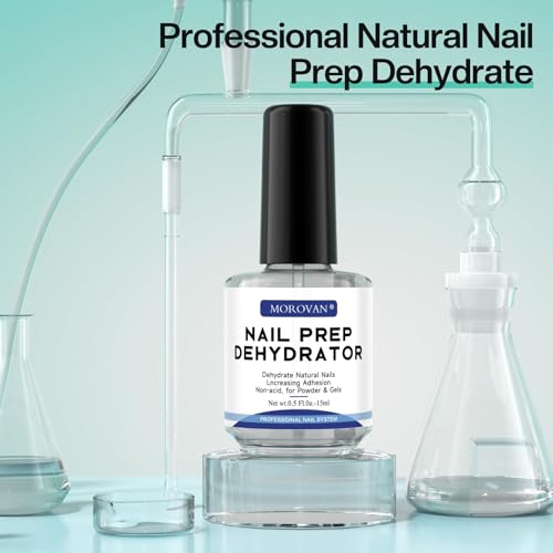 Morovan Acid Free Professional Nail Dehydrator Prep for UV Gel Polish Acrylic Nails Fast Dry Natural Nail Primer Base Varnish Manicure Bonder 0.5 oz