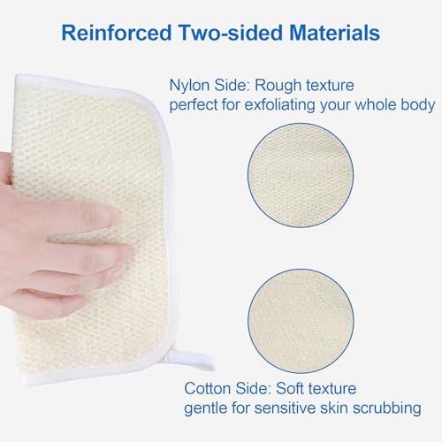 Exfoliating Washcloth (3 Pack), Shower Cloth for Body and Face Exfoliator Scrubber, Two Sides Exfoliate Shower Rag Wash Cloths Nylon Cotton Loofah Sponge Scrub Towel estropajos para el cuerpo