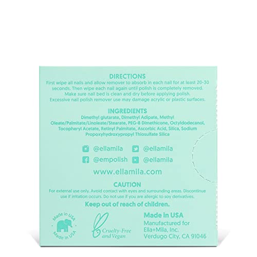 ella+mila Soy Nail Polish Remover Wipes Non-Acetone Lint Free Nail Wipes - Non-Toxic Fingernail Polish Remover - Unscented & Enriched with Vitamins A,C & E (12 Pack)