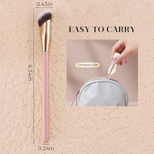 ENERGY Concealer Brush Under Eye, Small Angled Makeup Kabuki Precision Face Blending Brush - Liquid Cream Foundation Concealer for Dark Circles, Eyeshadow,Make Up Nose Contour Applicator Vegan (Pink)