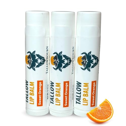 Moisturizing Tallow Lip Balm ? Grass-Fed Beef Tallow with Organic Coconut Oil, Beeswax, and Vitamin E ? Sweet Orange ? Lip Balm Set ? Travel Essential ? 3-Pack