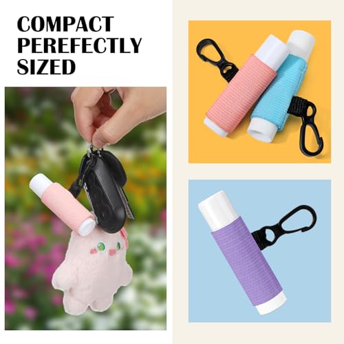Sureio 10 Pack Lip Balm Holder Keychain Compact Clip On lipstick Lip Gloss Holder Keychain Elastic lipstick Sleeve Clip (Bright Colors)
