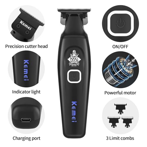 KEMEI Professional Hair Clipper & Cordless Barber Trimmer for Men, Clippers for Hair Cutting, Rechargeable T-Shaped Beard Trimmer, USB Charging, Gifts for Men